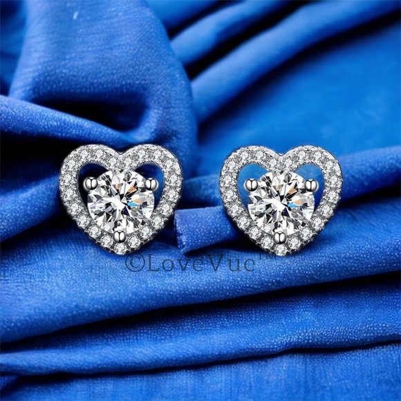 Certified 1ct. t.w. Diamond Moissanite Heart Frame Halo Stud Earrings - Picture 5 of 14